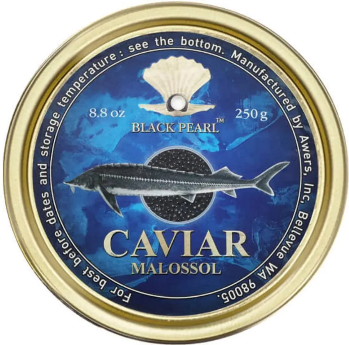Black Pearl caviar tin with visible product label text for local black caviar ordering in the DMV and Washington DC area