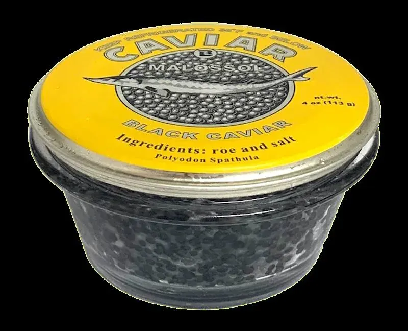 Product label with ingredient text including roe and Polyodon spathula for paddlefish caviar local ordering Product label with ingredient text including roe and Polyodon spathula for paddlefish caviar local ordering