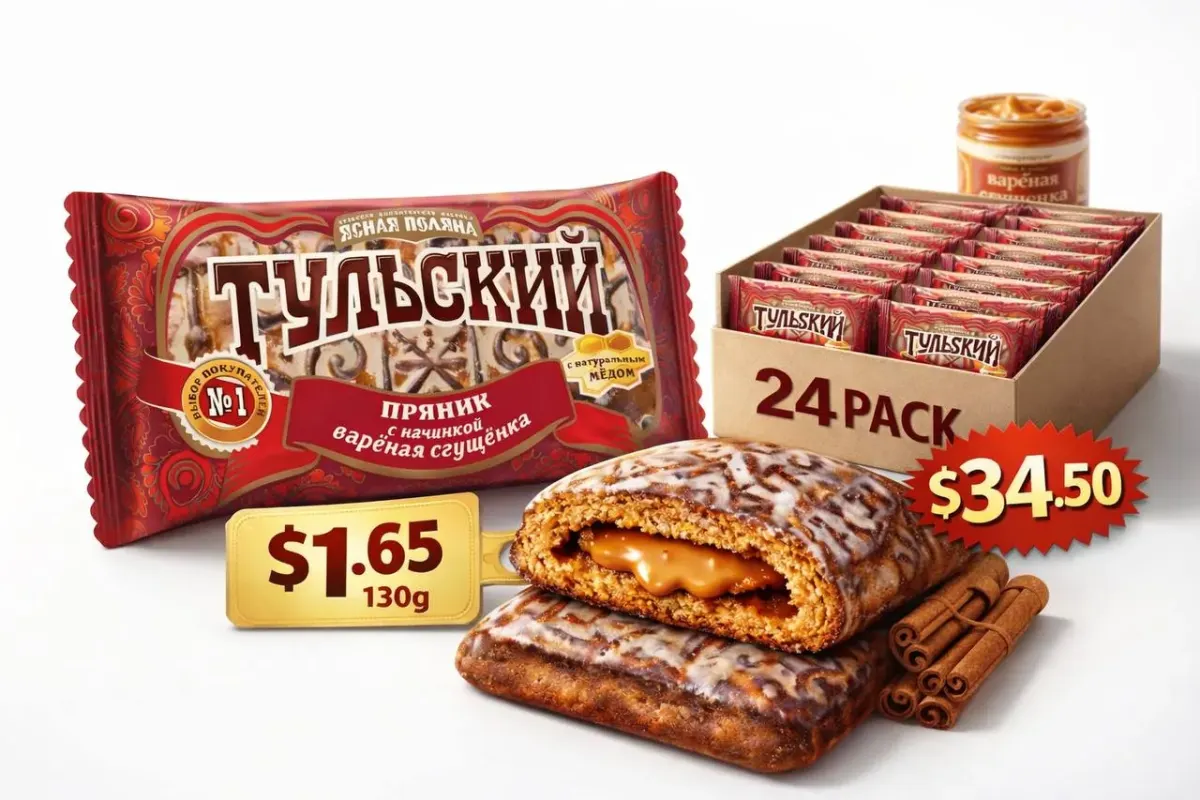 Text-heavy product photo related to Eastern European and Russian-style groceries for Alexandria, VA