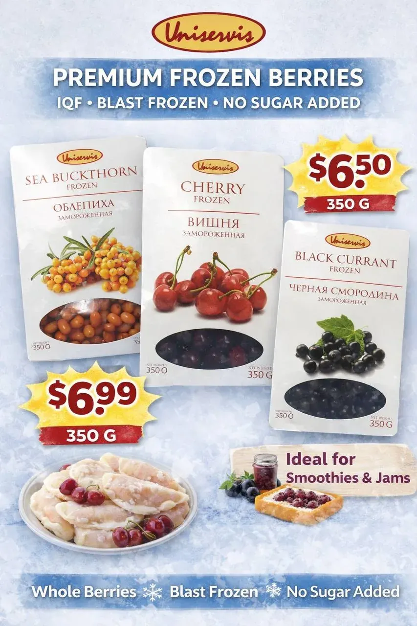 Packaging for frozen berries with sea buckthorn and no sugar added, used for the frozen foods category Packaging for frozen berries with sea buckthorn and no sugar added, used for the frozen foods category